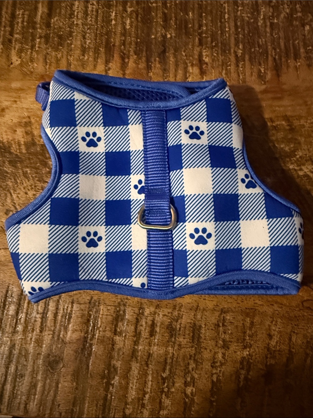 Top Paw Blue and White Plaid Paw Print Dog Harness XS